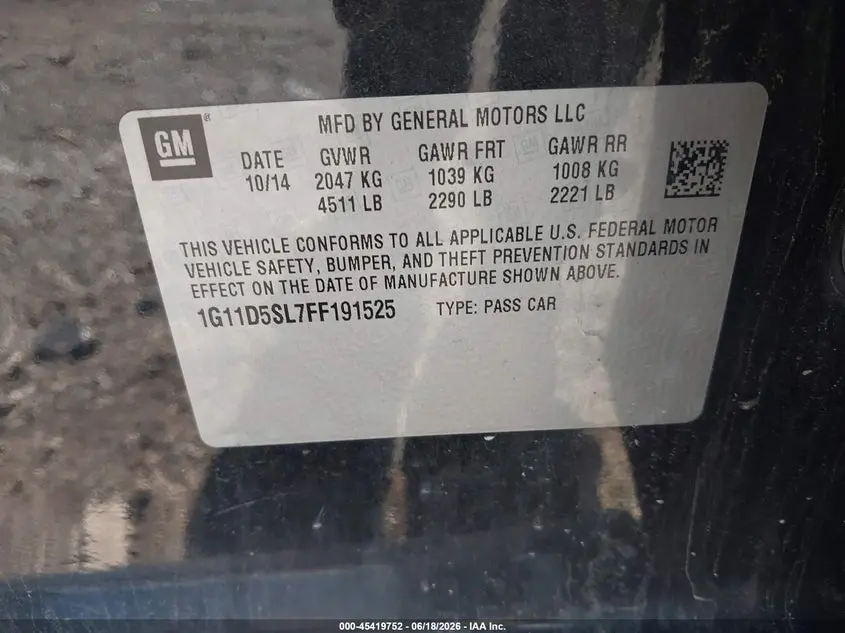 2015 CHEVROLET MALIBU 2LT