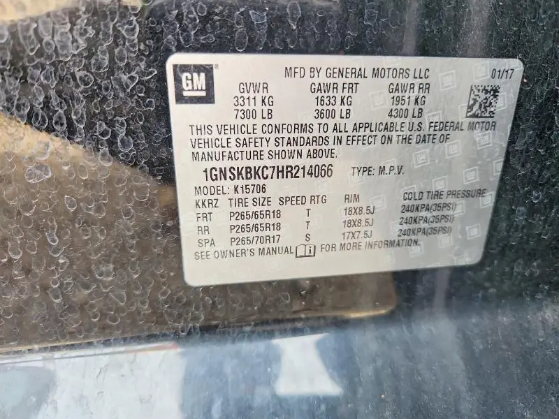2017 CHEVROLET TAHOE K1500 LT  