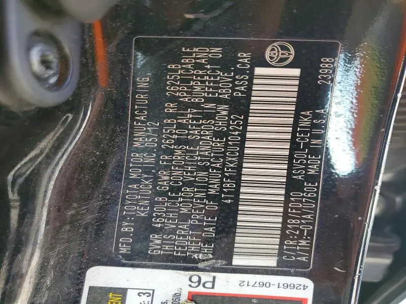 2012 TOYOTA CAMRY LE  