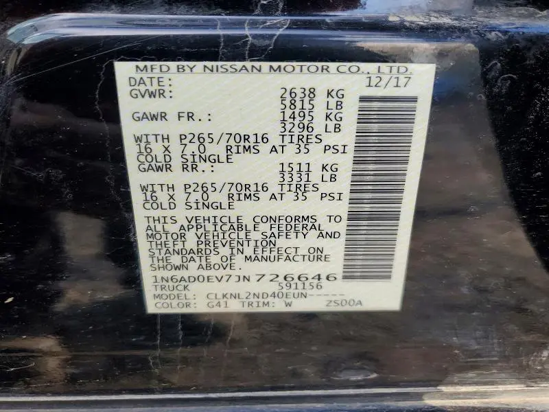 2018 NISSAN FRONTIER SV  