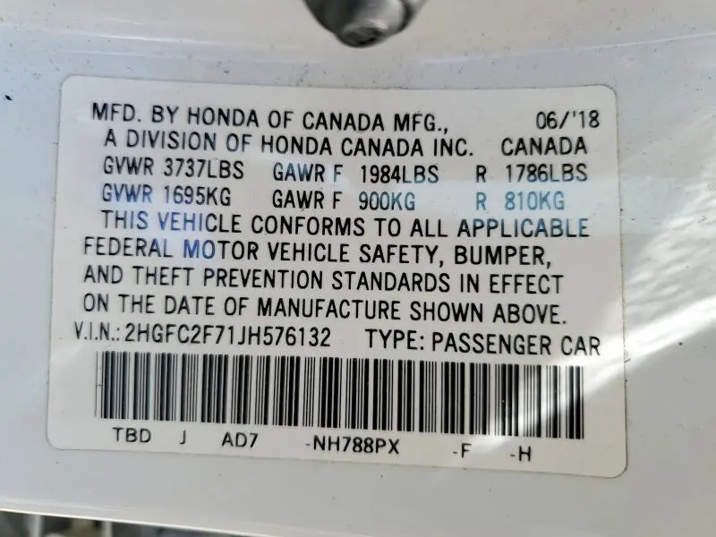 2018 HONDA CIVIC EX  
