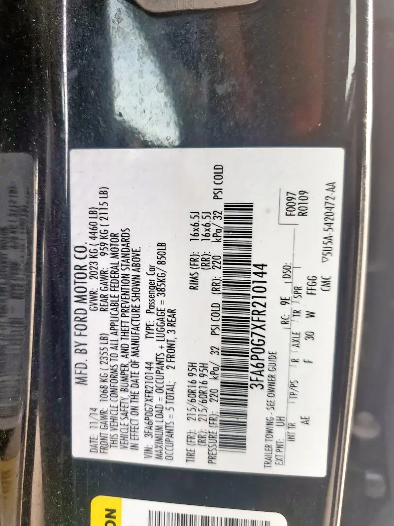 2015 FORD FUSION S