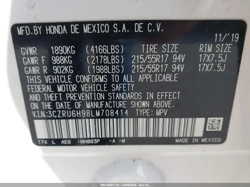 2020 HONDA HR-V AWD TOURING