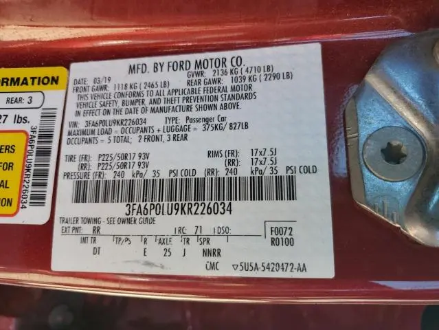 2019 FORD FUSION SE  
