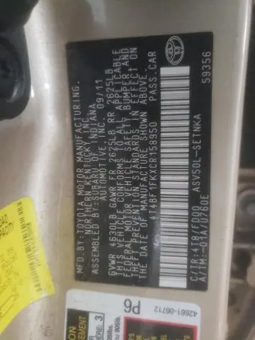 2012 TOYOTA CAMRY BASE  