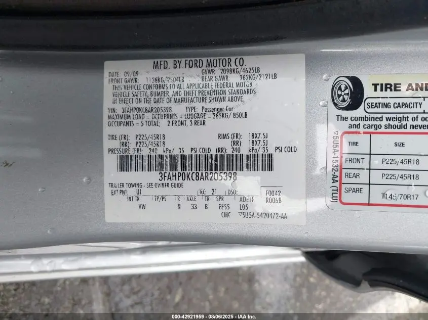 2010 FORD FUSION SPORT