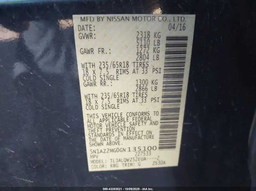 2016 NISSAN MURANO SV