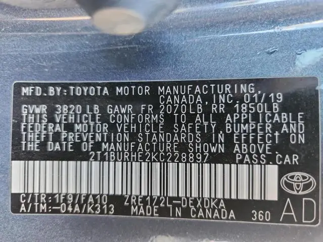 2019 TOYOTA COROLLA L  