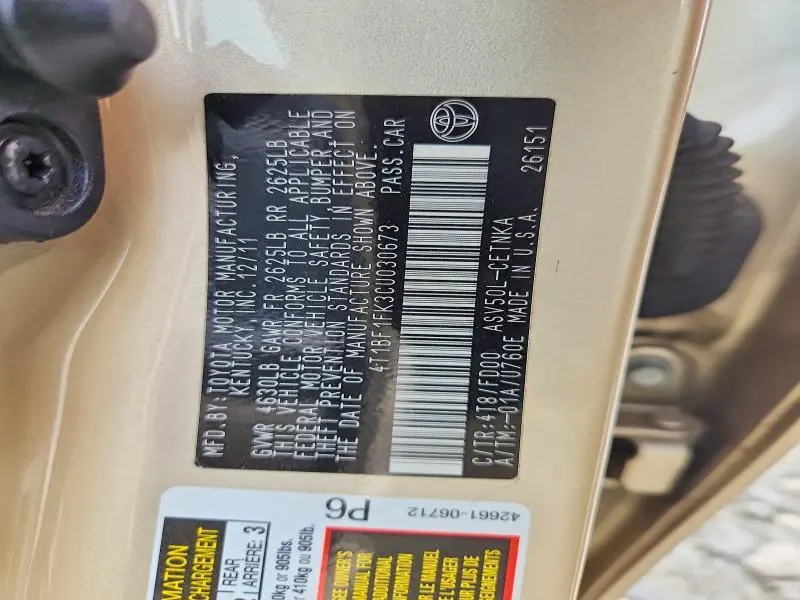 2012 TOYOTA CAMRY BASE  