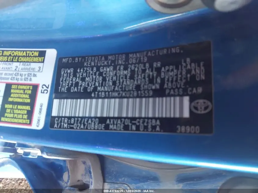 2019 TOYOTA CAMRY SE