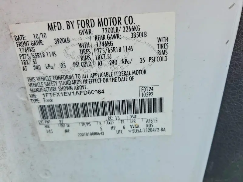 2010 FORD F150 SUPER CAB  