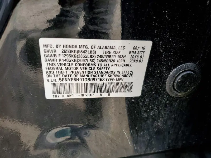 2016 HONDA PILOT TOURING  