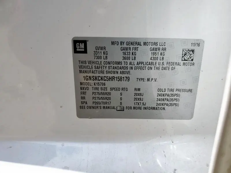 2017 CHEVROLET TAHOE K1500 PREMIER  