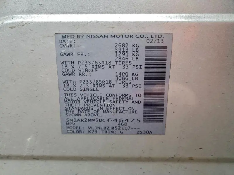 2013 NISSAN PATHFINDER S  