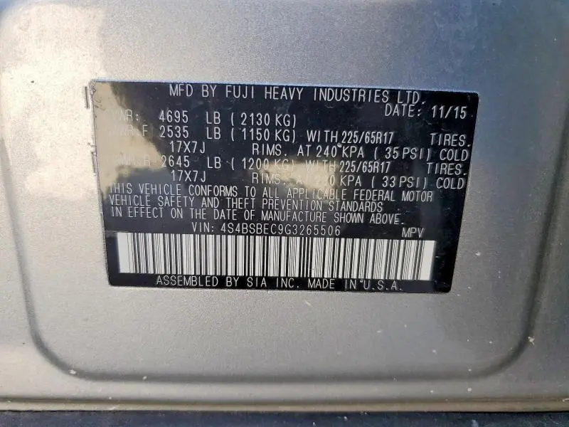 2016 SUBARU OUTBACK 2.5I PREMIUM  