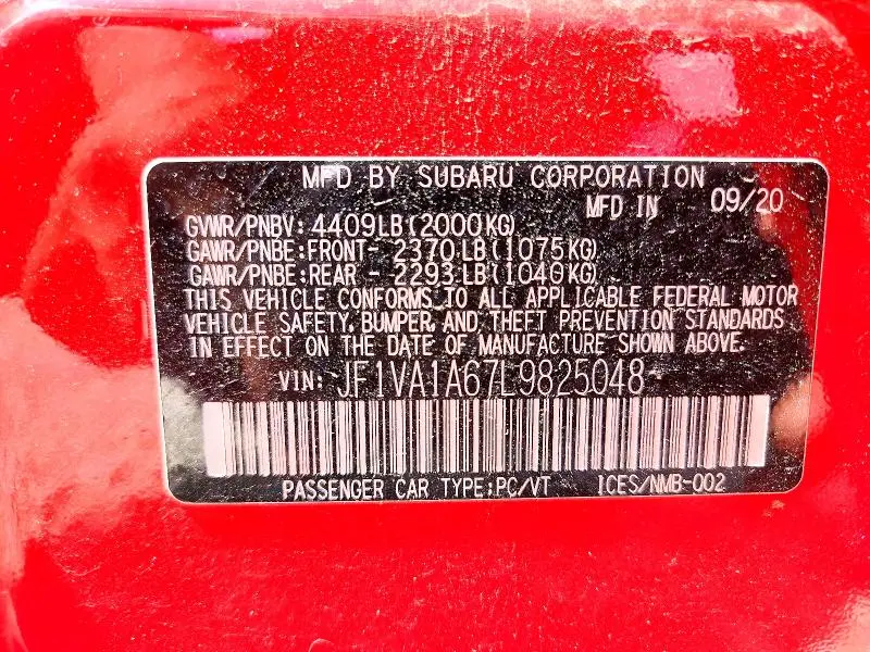 2020 SUBARU WRX   