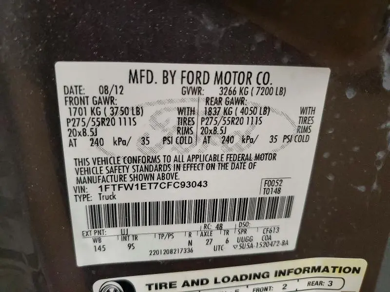 2012 FORD F150 SUPERCREW  