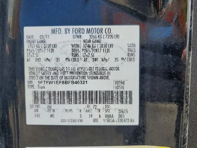 2011 FORD F150 SUPERCREW  