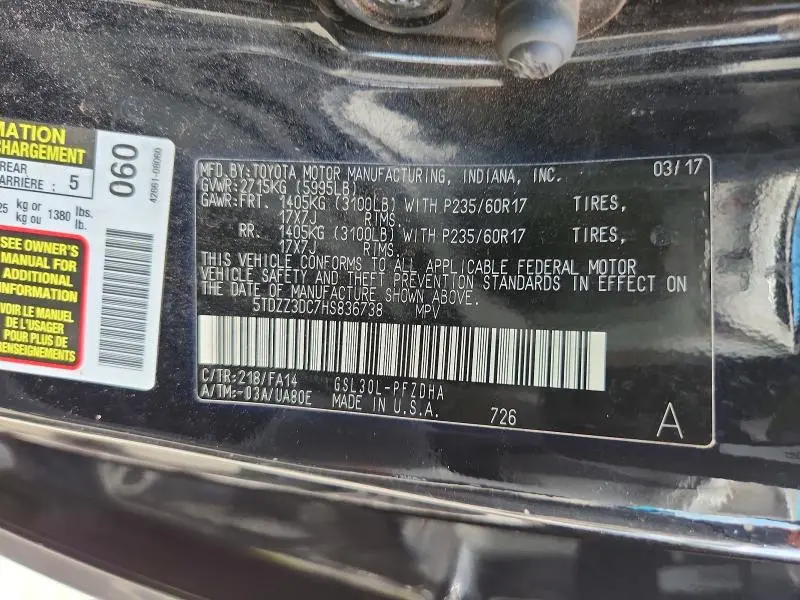 2017 TOYOTA SIENNA L 7-PASSENGER  