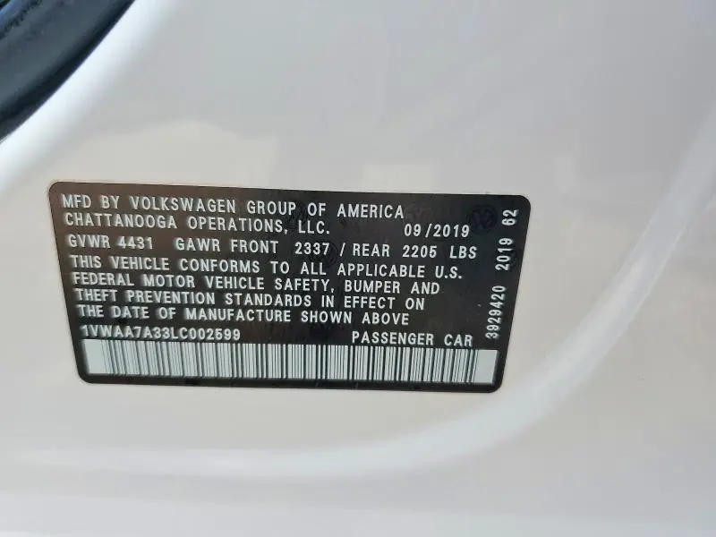 2020 VOLKSWAGEN PASSAT S  