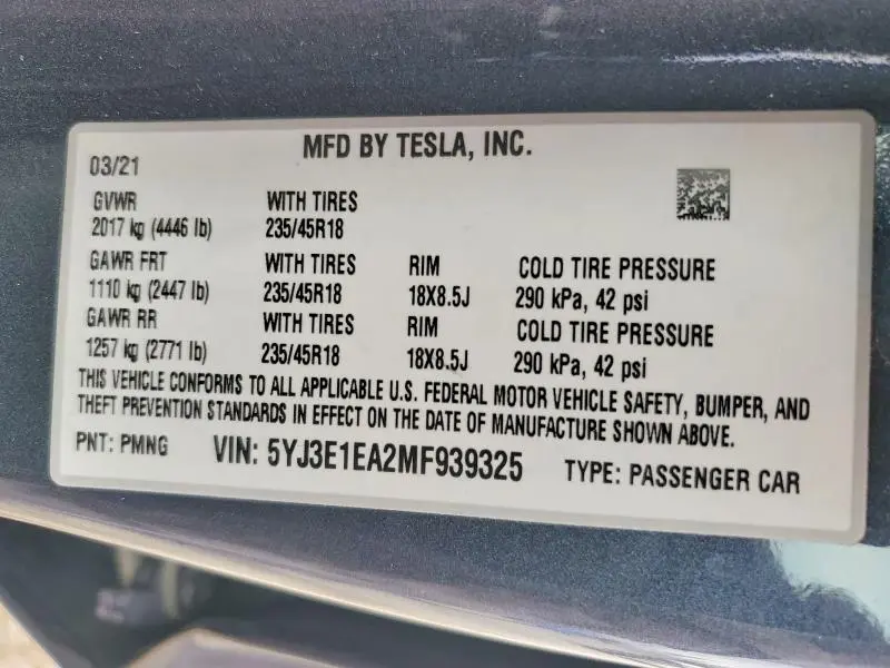 2021 TESLA MODEL 3   
