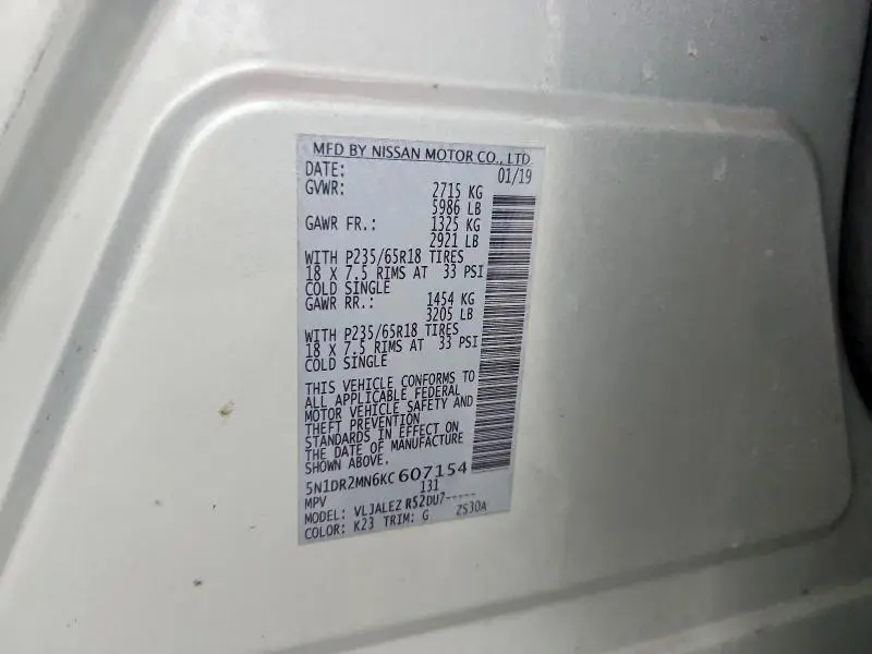 2019 NISSAN PATHFINDER SV  