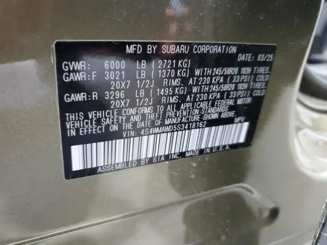 2025 SUBARU ASCENT ONYX TOURING  