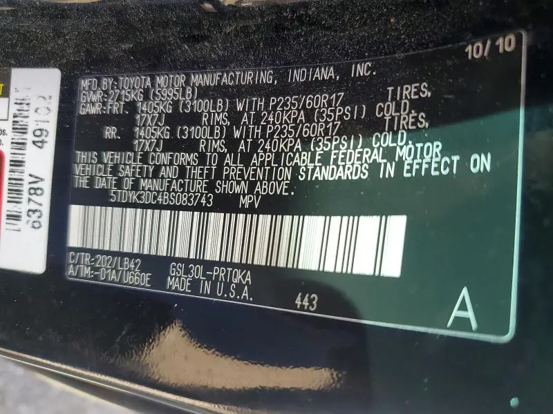 2011 TOYOTA SIENNA XLE  