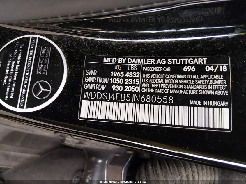 2018 MERCEDES-BENZ CLA 250  