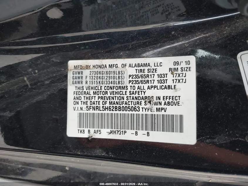 2011 HONDA ODYSSEY EX-L