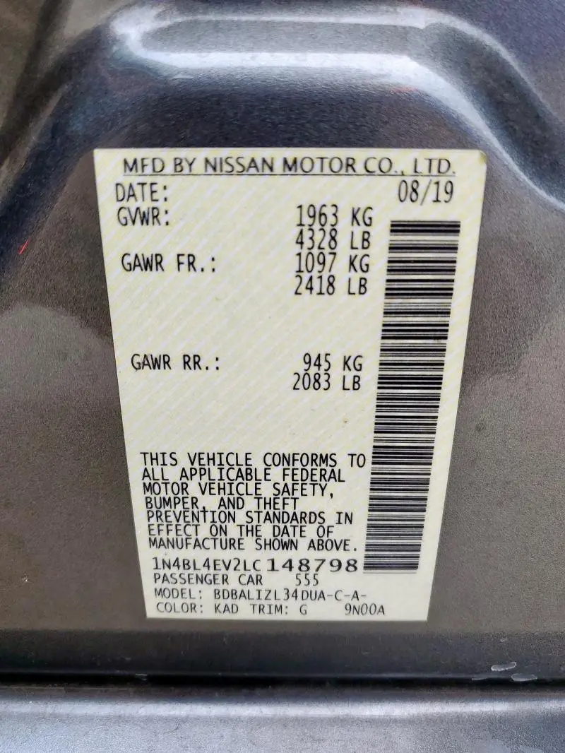 2020 NISSAN ALTIMA SL  