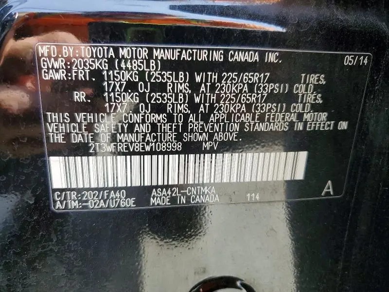 2014 TOYOTA RAV4 XLE  