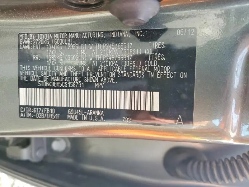 2012 TOYOTA HIGHLANDER BASE  