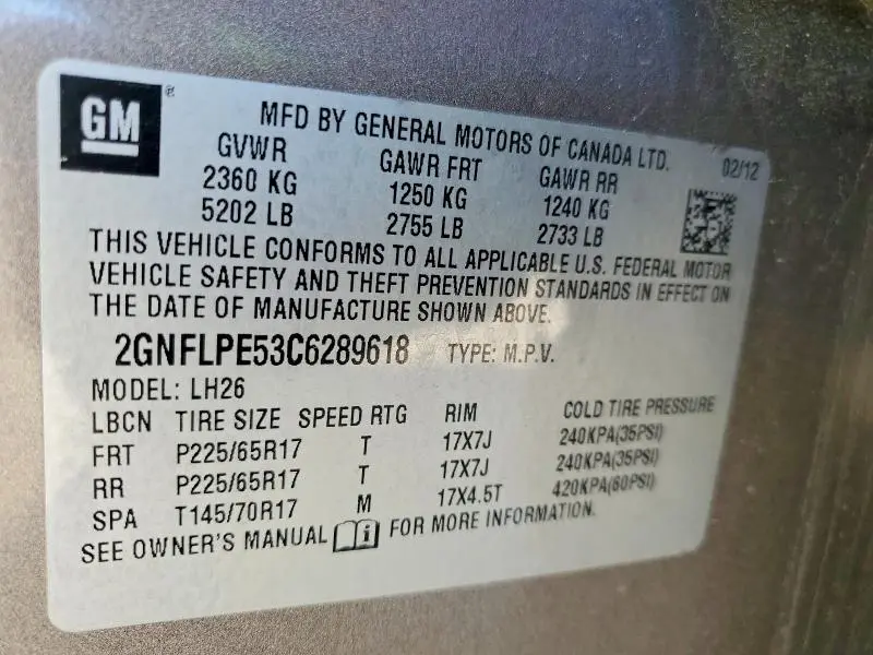 2012 CHEVROLET EQUINOX LT  