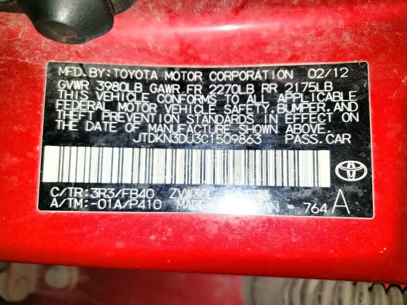 2012 TOYOTA PRIUS TWO  