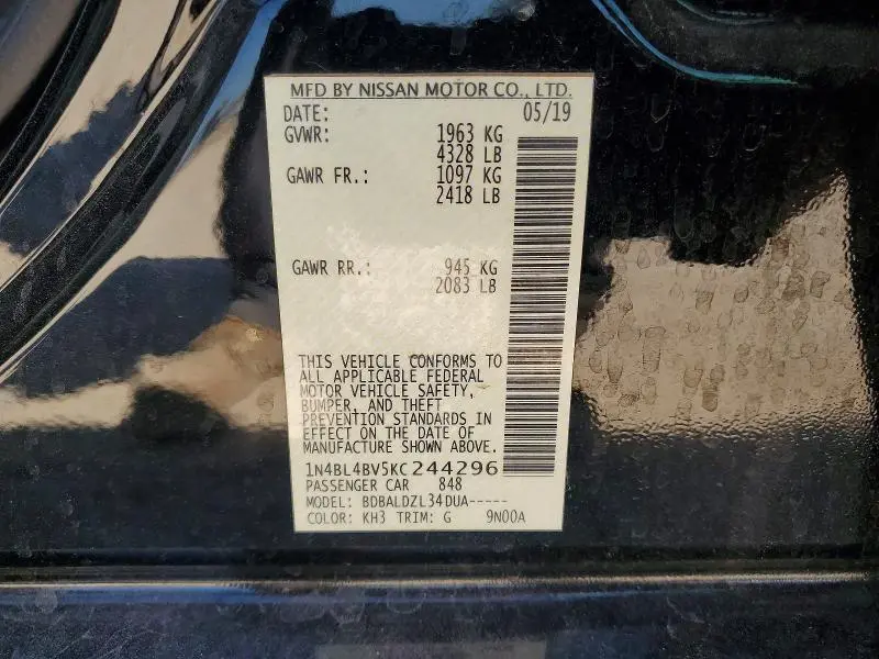 2019 NISSAN ALTIMA 2.5 S  