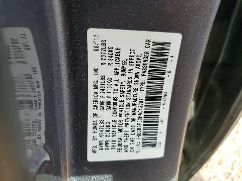 2017 HONDA ACCORD EXL  