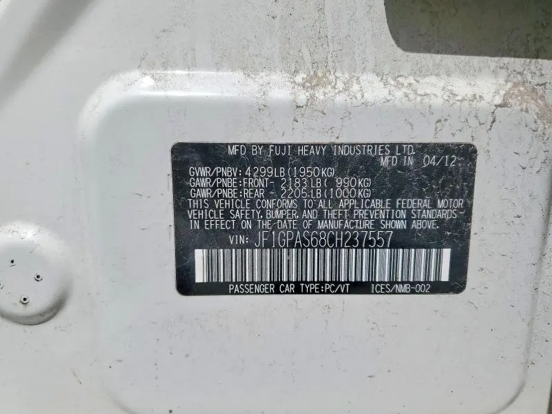 2012 SUBARU IMPREZA SPORT LIMITED  