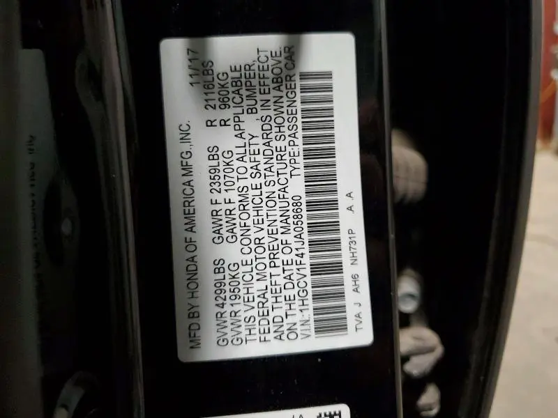 2018 HONDA ACCORD EX  