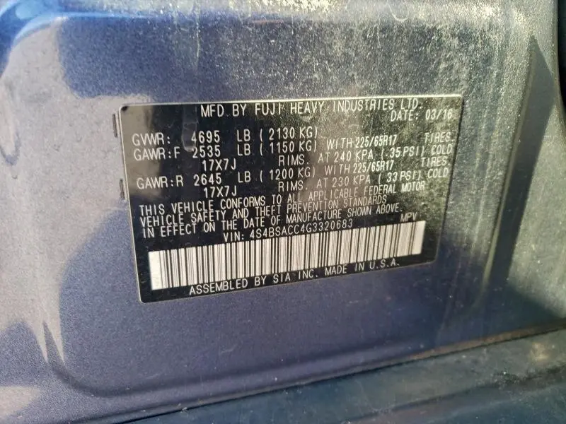 2016 SUBARU OUTBACK 2.5I PREMIUM  