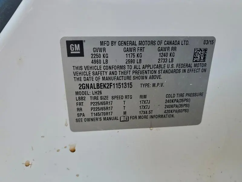 2015 CHEVROLET EQUINOX LT  