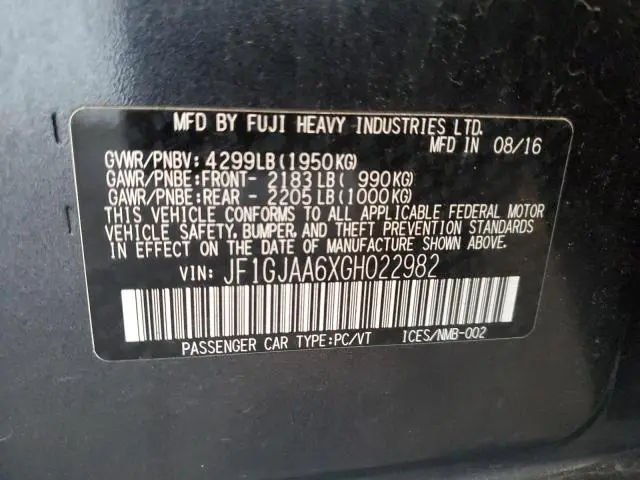 2016 SUBARU IMPREZA   