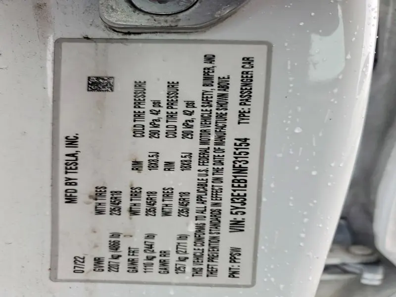 2022 TESLA MODEL 3   