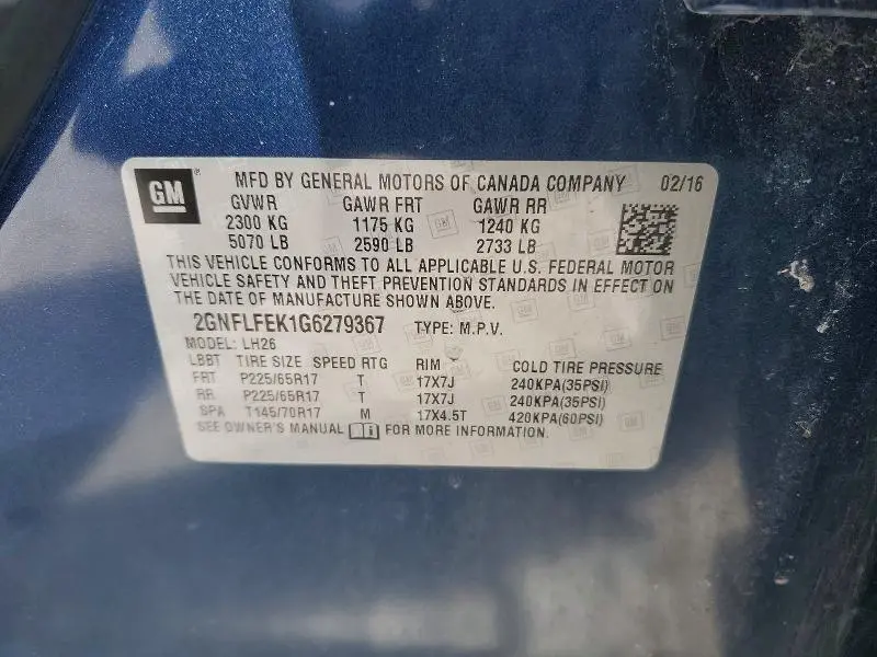 2016 CHEVROLET EQUINOX LT  