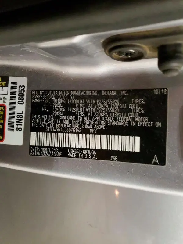 2013 TOYOTA SEQUOIA LIMITED  