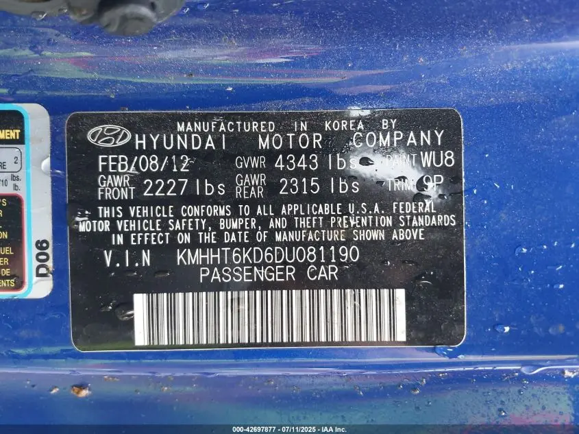 2013 HYUNDAI GENESIS 2.0T