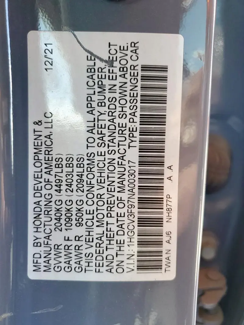 2022 HONDA ACCORD TOURING HYBRID  