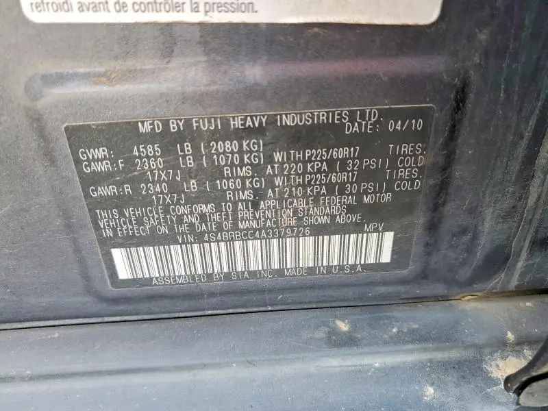 2010 SUBARU OUTBACK 2.5I PREMIUM  