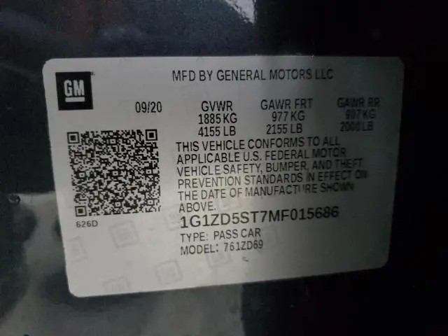 2021 CHEVROLET MALIBU LT  