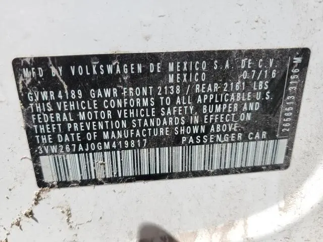 2016 VOLKSWAGEN JETTA S  